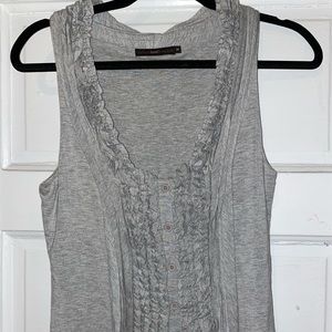 Hazel Grey Tank, Vestlike, Ruffled, Buttoned